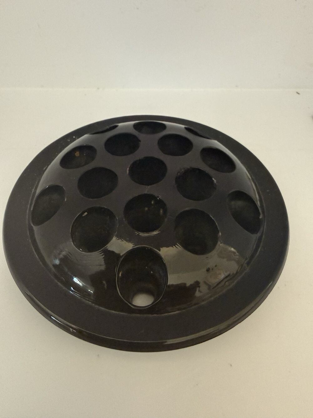 Black Amethyst Depression Glass Flower Frog 16 Holes 4" Vintage Art Deco